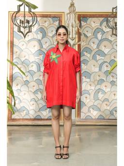 BAHAARA BY DIVYA NARULA - Azalea Crimson Red Red Shirt Dress