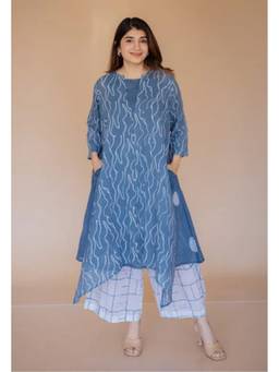 The Indian Ethnic Co. - Aqsa Blue Batik Mulmul Wide Pant