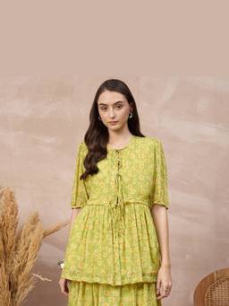 First Resort by Ramola Bachchan - Lemon Yellow Daisies Tie Top