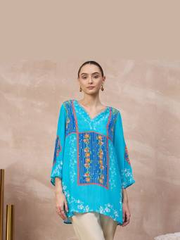 First Resort by Ramola Bachchan - Blue Marigold Panel Top