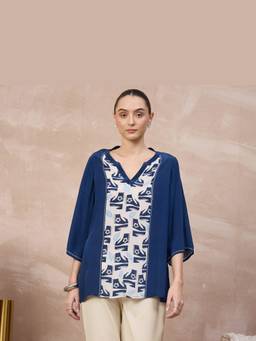 First Resort by Ramola Bachchan - Blue Leaf Longline Top