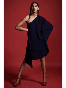 dash and dot - Navy Blue One Shoulder Kaftan Dress