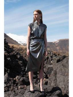 dash and dot - Black Metallic Wrap Skirt