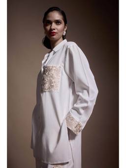 dash and dot - Ivory Embroidered Pocket And Cuff Shirt