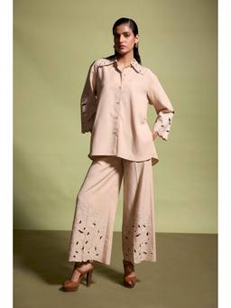 dash and dot - Beige Cutwork Embroidered Shirt