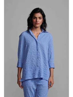 dash and dot - Blue Crinkle Textured Shirt
