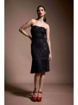 dash and dot - Black Sequin Lace Fringe Hem Dress