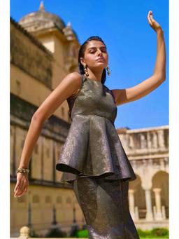 dash and dot - Black Metallic Corset Top