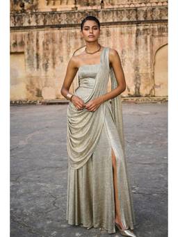 dash and dot - Beige Drape Wrap Gown