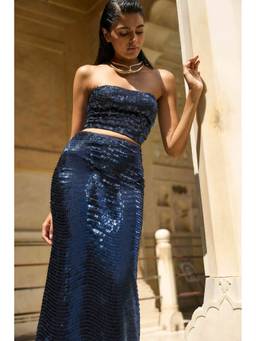 dash and dot - Navy Blue Sequin Bandeau Bralette Top
