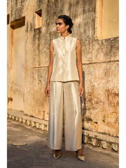 dash and dot - Ivory Brocade Waistcoat Top