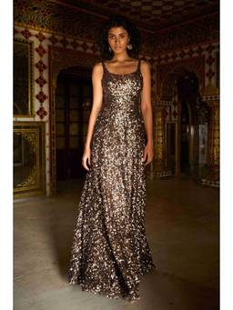 dash and dot - Gold Sequin Black Gown Dress