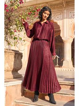 dash and dot - Burgundy Burgundy Pleated Shirt