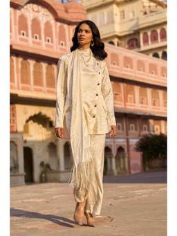 dash and dot - Ivory Crushed Draped Scarf Shirt
