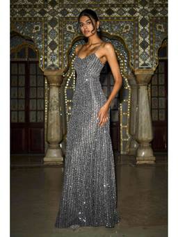 dash and dot - Silver Sequin Textured Gown