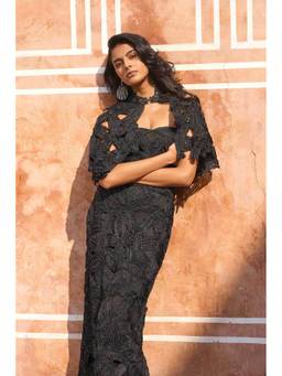 dash and dot - Black Metallic Lace Cape Top