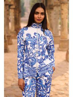 dash and dot - Blue Ceramic Print Zipper Top