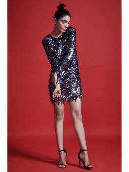 dash and dot - Blue Sequin Fringe Mini Dress