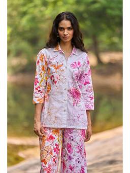 dash and dot - Pink Asymmetric Floral Print Shirt