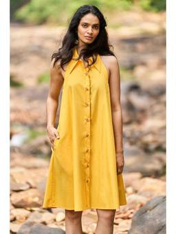 dash and dot - Halter Mini Yellow Shirt Dress