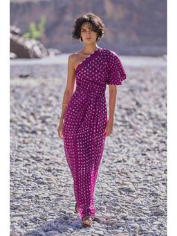 dash and dot - Purple Single Sleeve Bandhani Dress