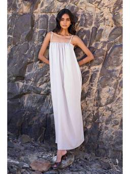 dash and dot - White Off-Shoulder Pearl Poplin Empire Midi Dress