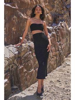 dash and dot - Black Ruched Straight Skirt