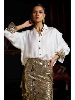dash and dot - White Boxy Shirt With Embroidered Cuffs