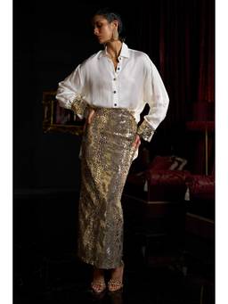 dash and dot - Gold Mirror And Sequin Skirt