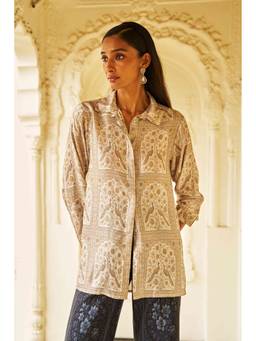 dash and dot - Beige Mughal Print Shirt