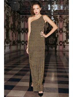 dash and dot - Black One-Shoulder Textured Gown