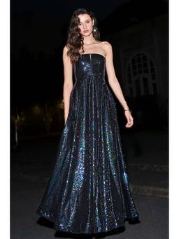dash and dot - Black Off-Shoulder Sequin Bandeau Dress