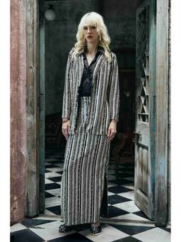 dash and dot - Black Textured Sequin Stripe Skirt