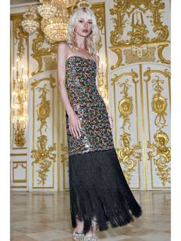 dash and dot - Black Sequin Fringe A-Line Dress