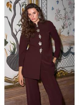 dash and dot - Maroon Crystal Button Blazer