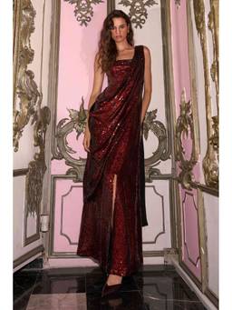 dash and dot - Maroon Sequin Wrap Gown