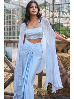 dash and dot - Blue Degrada Pearl Embellished Cape Top