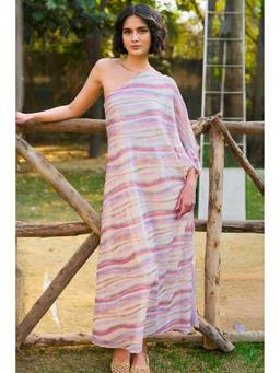 dash and dot - Multi-color One-Shoulder Draped Sequin A-Line Dress