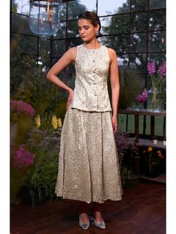 dash and dot - Gold Cutwork Lama Waistcoat Top