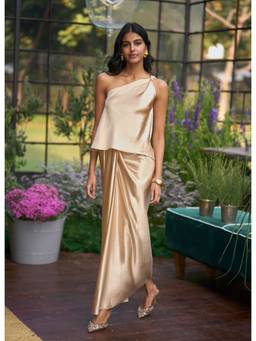 dash and dot - Beige Satin Draped Skirt