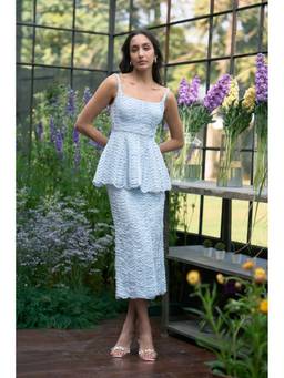 dash and dot - Blue Ribbon Embroidered Midi Skirt