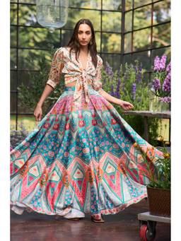 dash and dot - Multi-Color Mosaic Print Flared Skirt