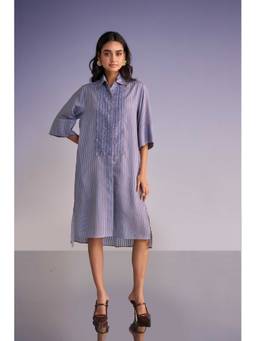 dash and dot - Lavender Ruffled Bib Organza Stripe Shirt Dress