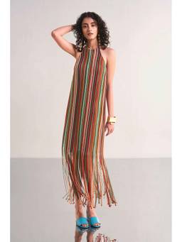 dash and dot - Halter Neck Fringe Knit Multi-Color Dress