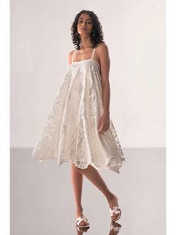 dash and dot - Ivory Scalloped Lace A-Line Dress