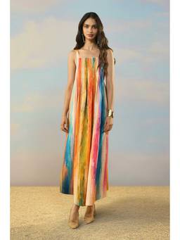 dash and dot - Linen Abstract Multi-Color Maxi Dress