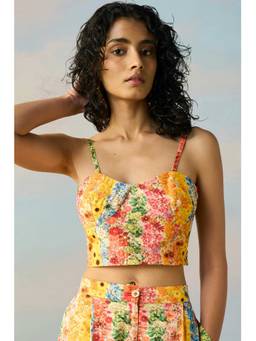 dash and dot - Multi-color Botanical Stripe Print Bralette Top