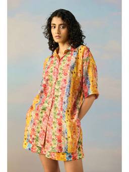 dash and dot - Multi-color Botanical Stripe Print Shirt