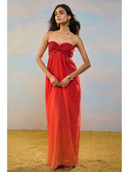 dash and dot - Orange Off-Shoulder Ombre Draped Gown