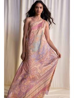 dash and dot - Brown One-Shoulder Scarf Print Maxi Dress